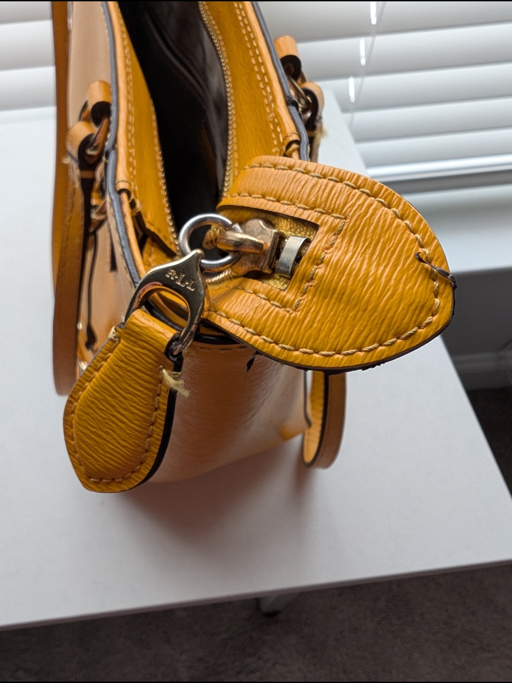 Lauren Ralph Lauren Mustard Yellow Leather Tote with Gold Hardware - Picture 3 of 4